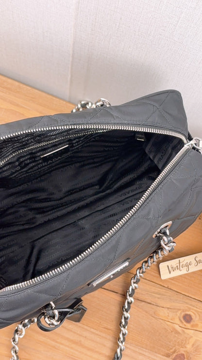 Prada Black Nylon Tessuto Bauletto Shoulder Bag