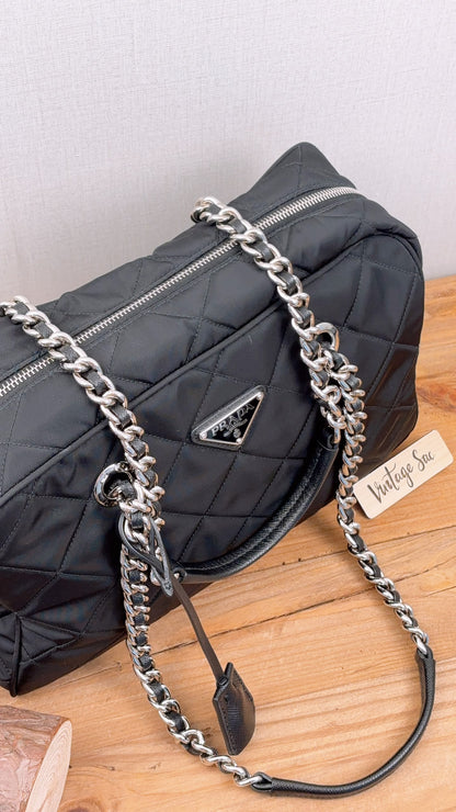 Prada Black Nylon Tessuto Bauletto Shoulder Bag