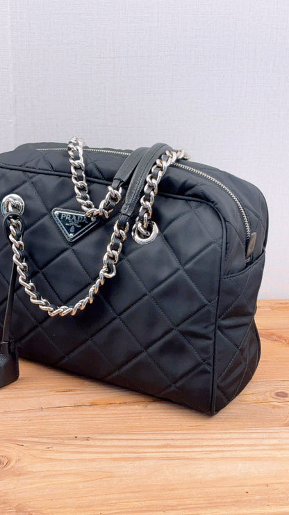 Prada Black Nylon Tessuto Bauletto Shoulder Bag