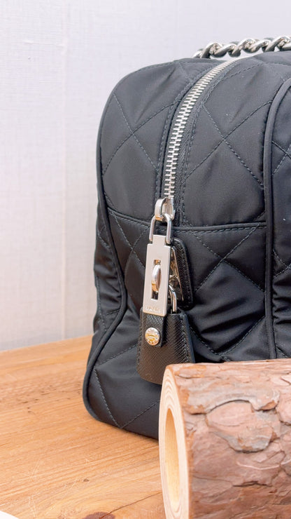 Prada Black Nylon Tessuto Bauletto Shoulder Bag