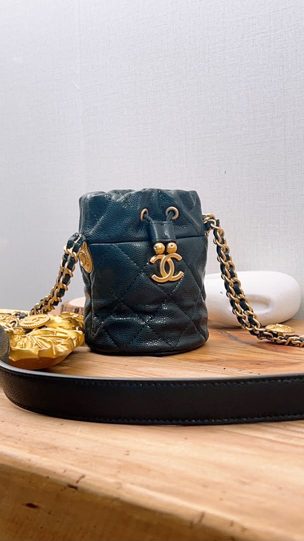 Chanel Black Caviar 22A Thist Your Button Micro Bucket