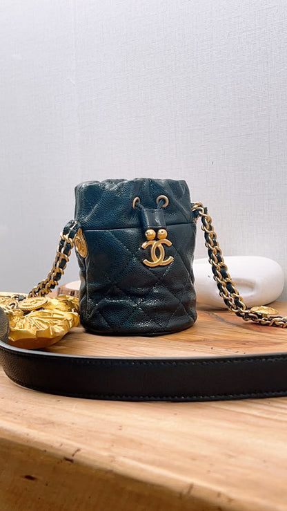 Chanel Black Caviar 22A Thist Your Button Micro Bucket