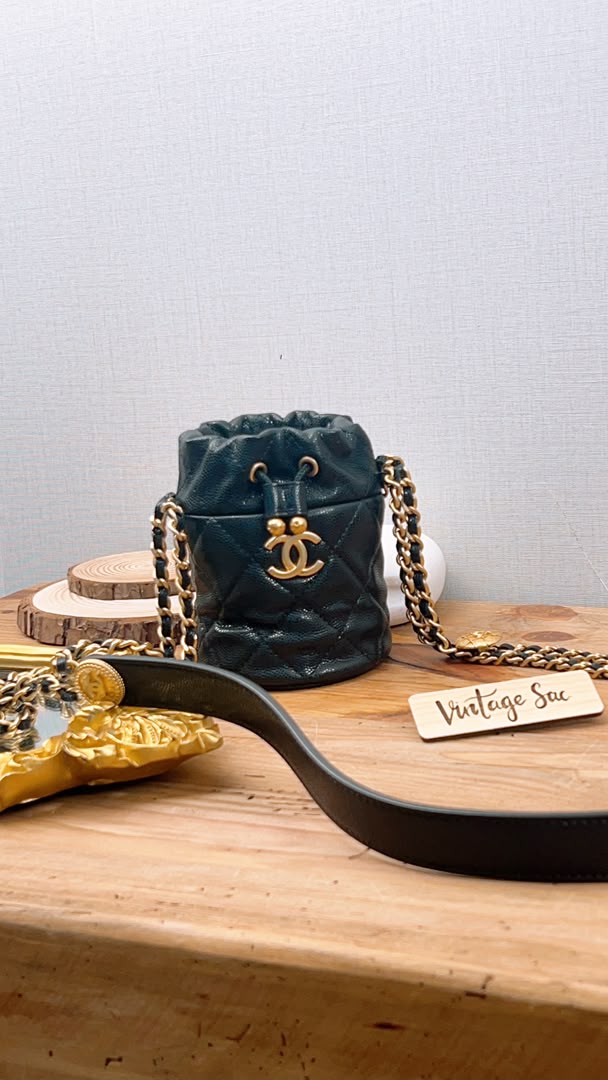 Chanel Black Caviar 22A Thist Your Button Micro Bucket