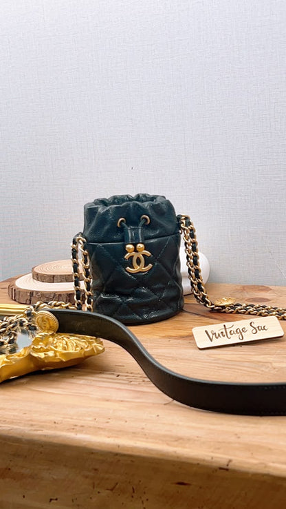 Chanel Black Caviar 22A Thist Your Button Micro Bucket