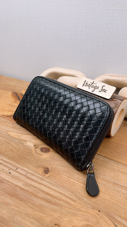 Bottega Veneta Black Nappa Intreciato Zip Wallet