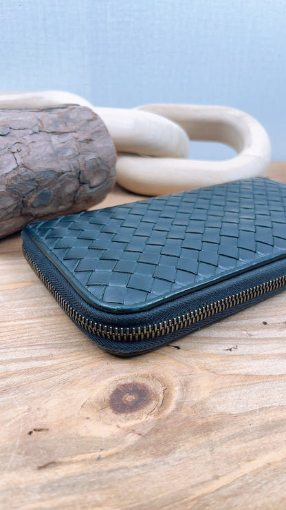 Bottega Veneta Black Nappa Intreciato Zip Wallet