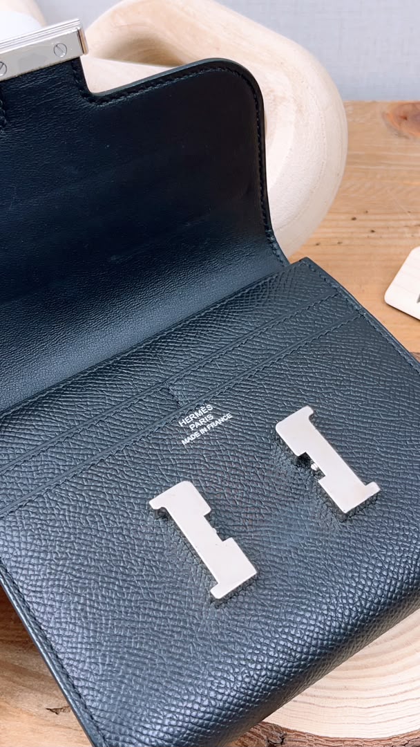 Hermes Noir Epsom Constance Compact Wallet (PHW)