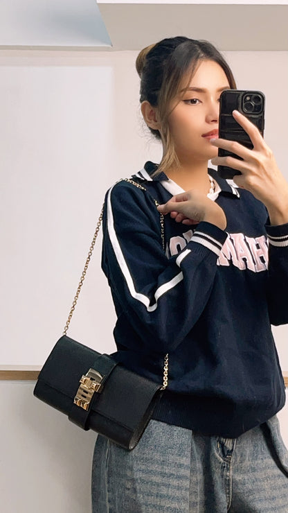 Hermes Noir Chevre Mysore Medor 23 Clutch (GHW)