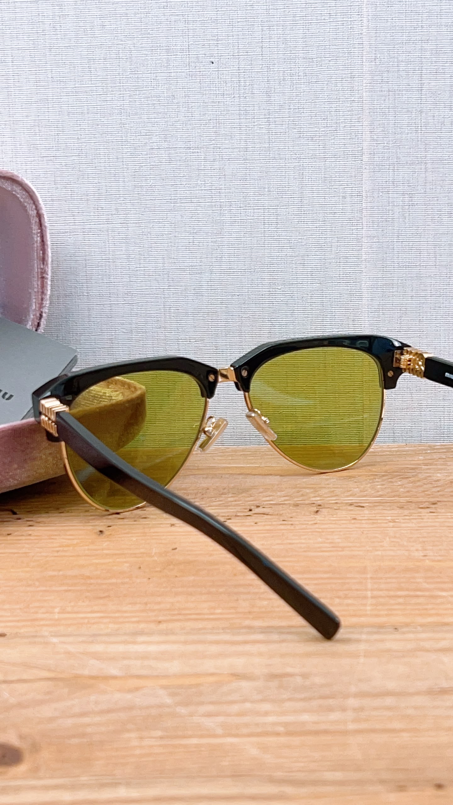 Miu Miu Yellow Aviator Style Acetate and Gold tone Sunglasses
