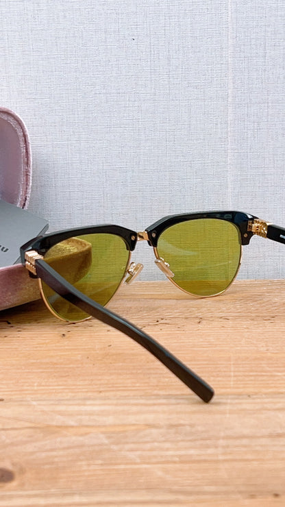 Miu Miu Yellow Aviator Style Acetate and Gold tone Sunglasses