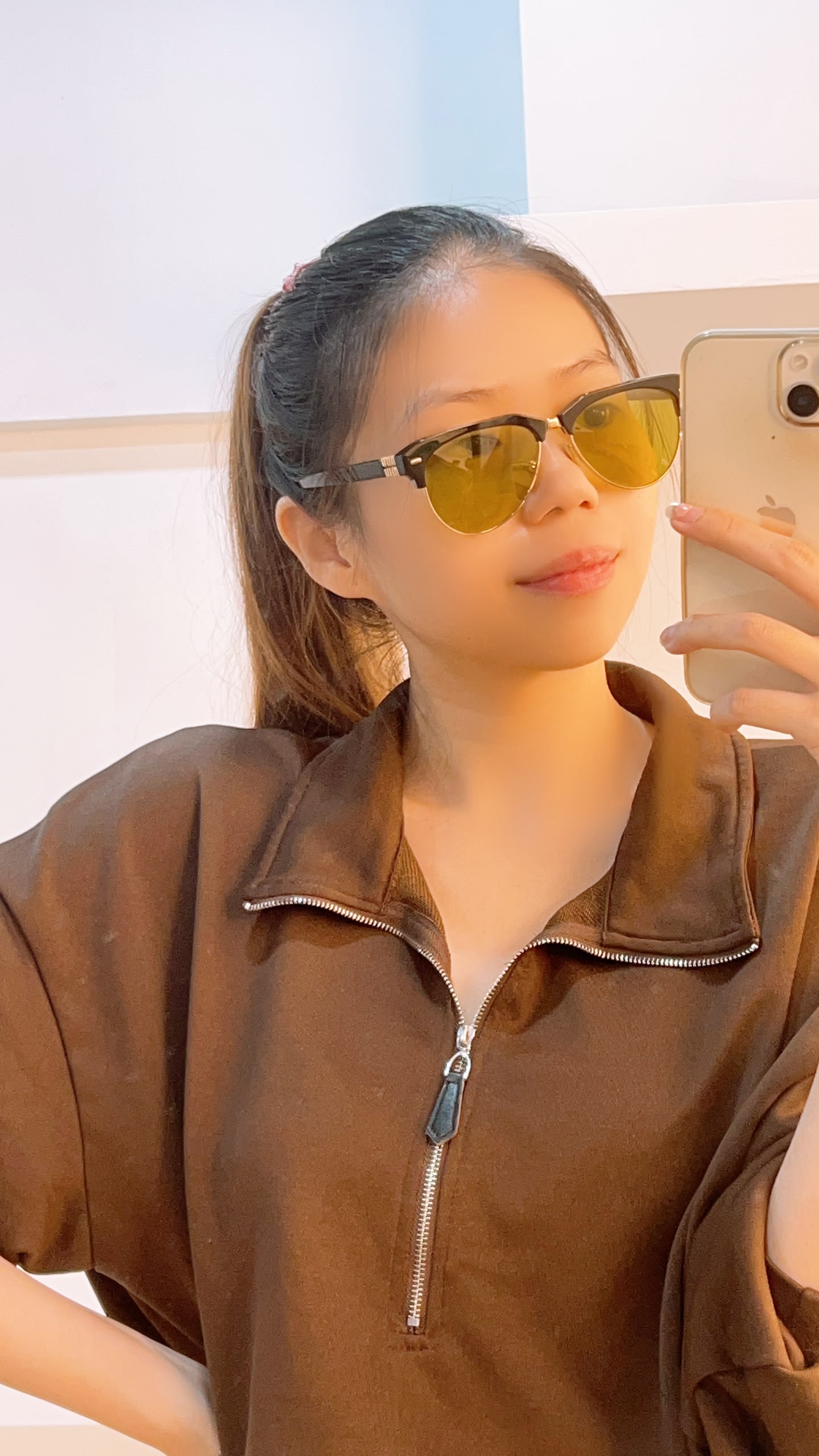 Miu Miu Yellow Aviator Style Acetate and Gold tone Sunglasses