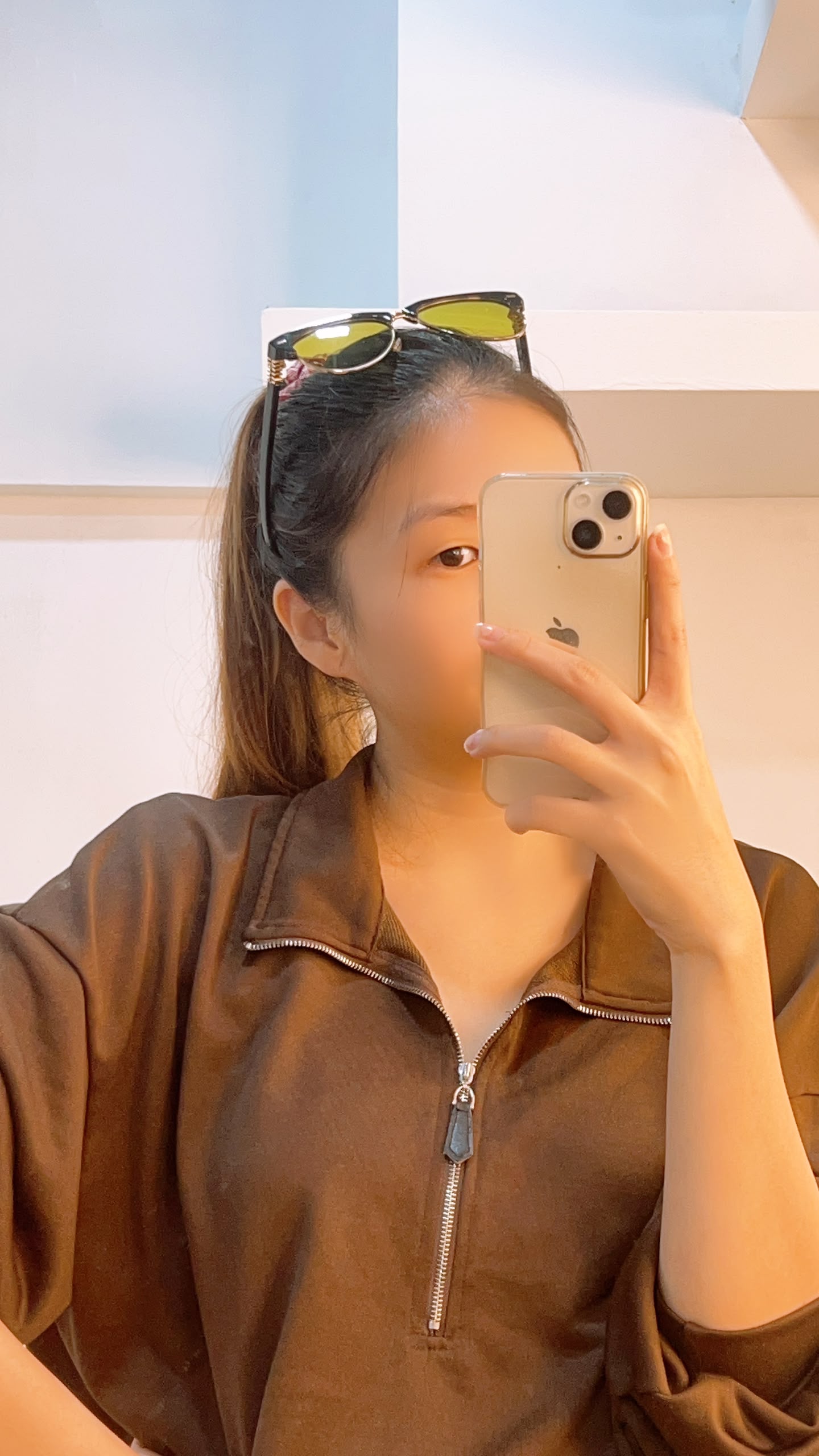 Miu Miu Yellow Aviator Style Acetate and Gold tone Sunglasses