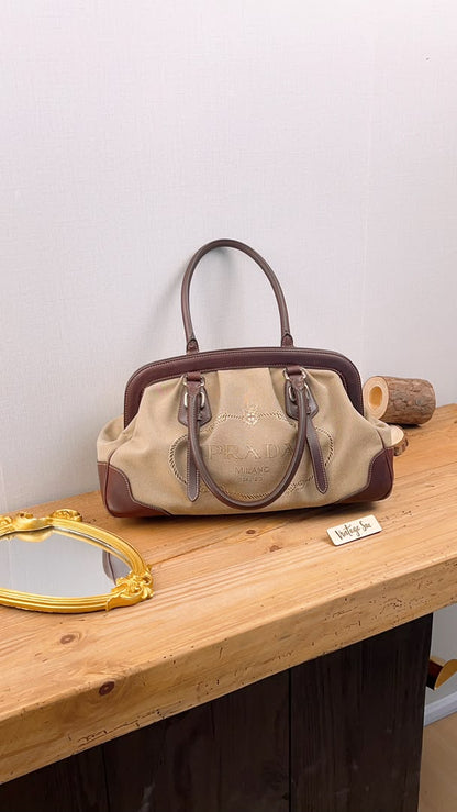 Prada Brown Logo Frame Handbag