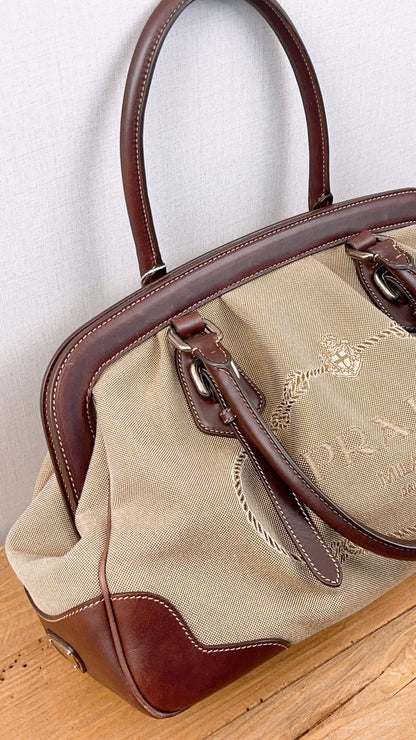 Prada Brown Logo Frame Handbag