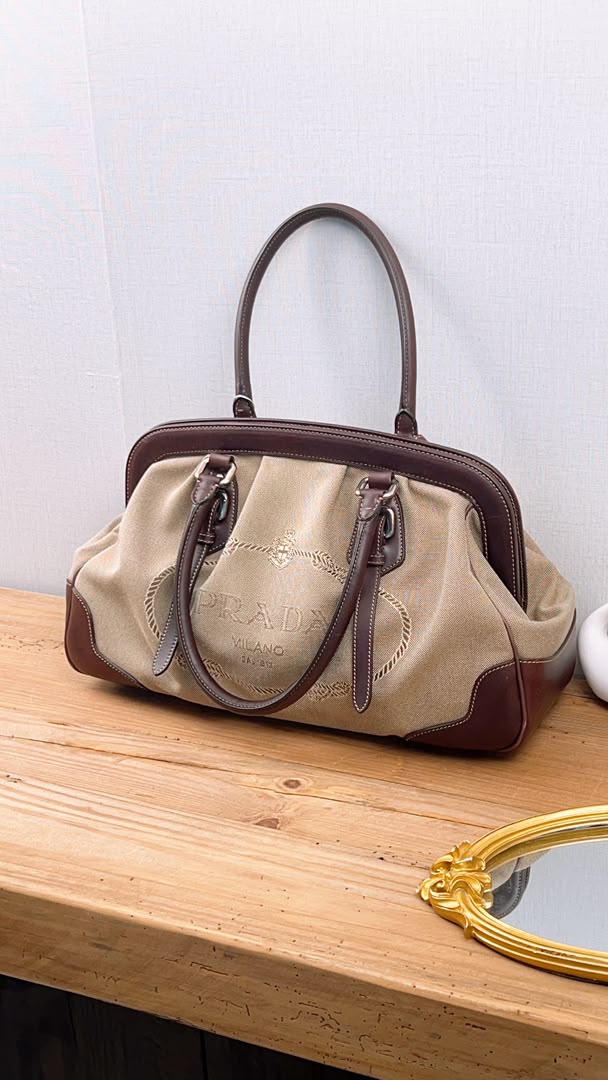 Prada Brown Logo Frame Handbag