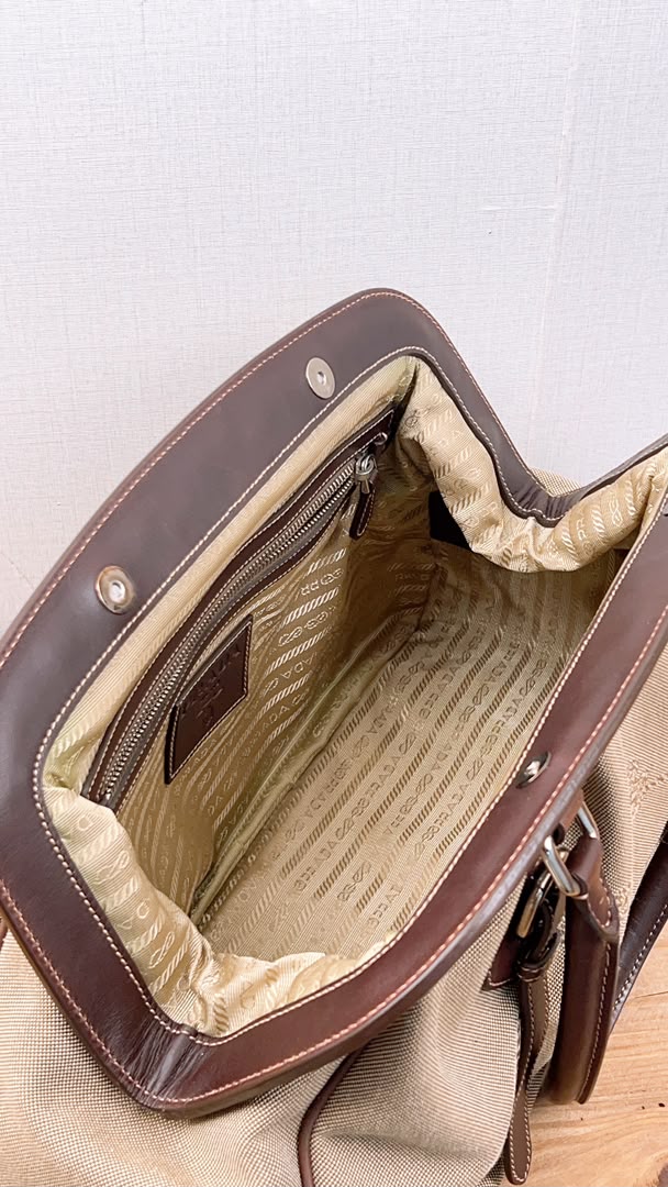 Prada Brown Logo Frame Handbag