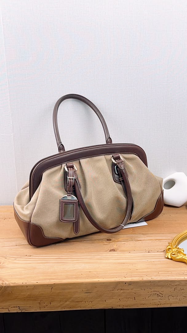 Prada Brown Logo Frame Handbag