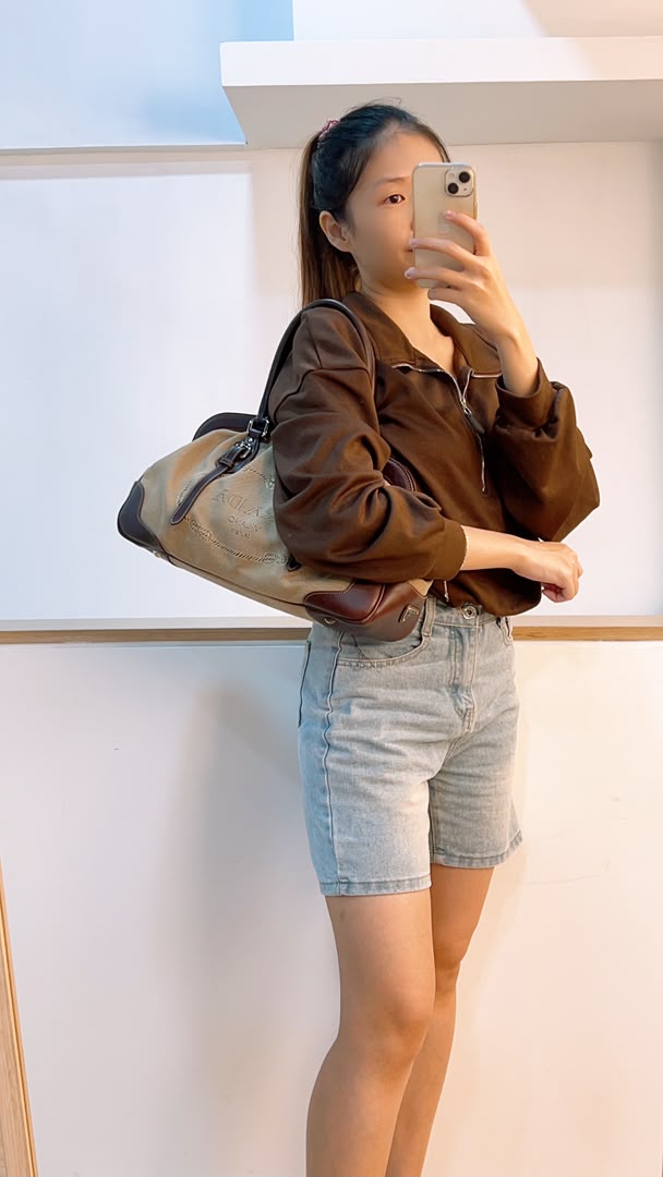 Prada Brown Logo Frame Handbag