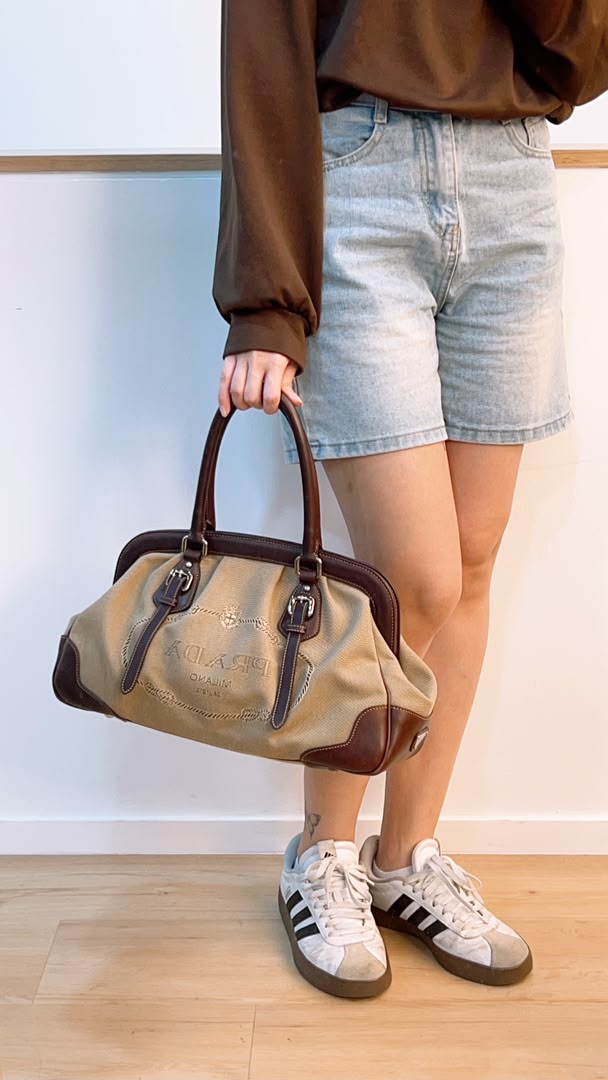 Prada Brown Logo Frame Handbag