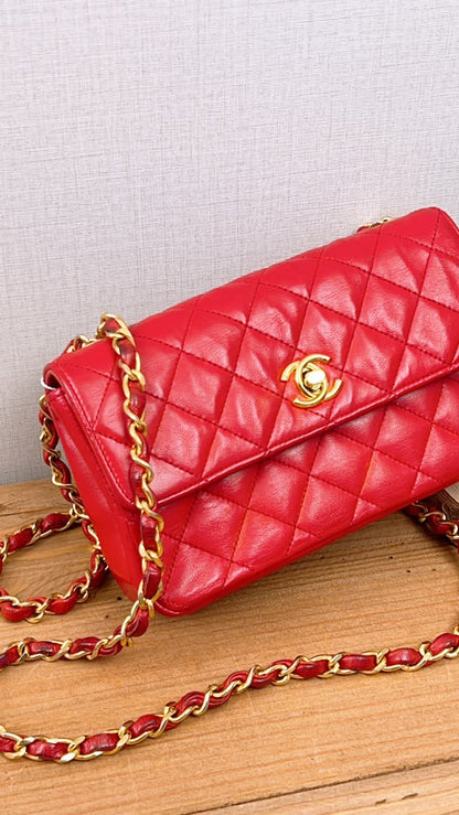 Chanel Red Lambskin Vintage Single Flap (GHW)