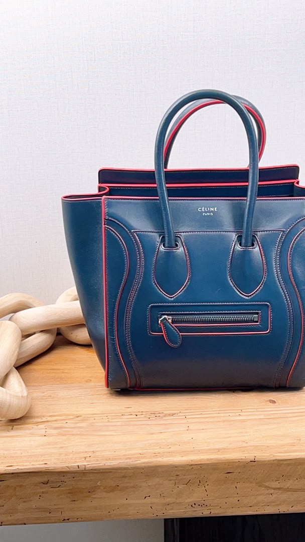Celine Navy Red Micro Calfskin Luggage Shopper Tote