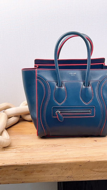 Celine Navy Red Micro Calfskin Luggage Shopper Tote