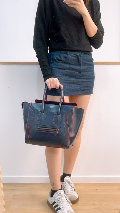 Celine Navy Red Micro Calfskin Luggage Shopper Tote