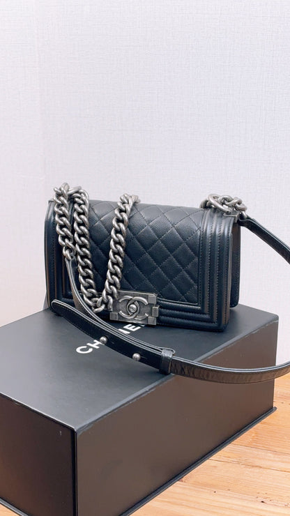 Chanel Black Caviar Small Boy (RHW)