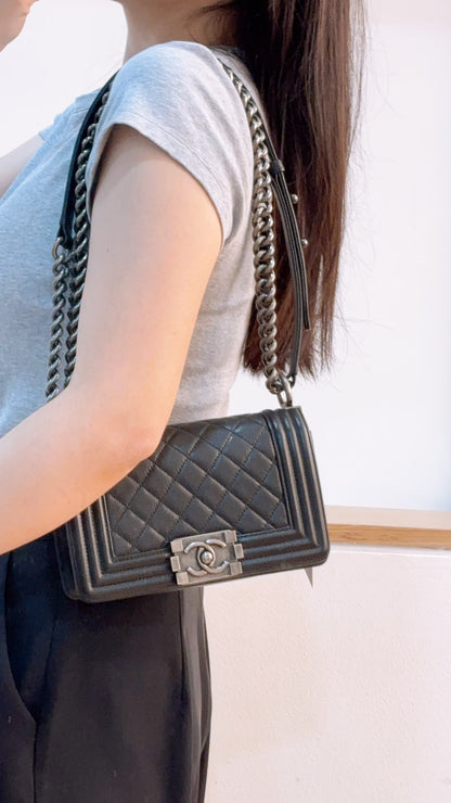 Chanel Black Caviar Small Boy (RHW)