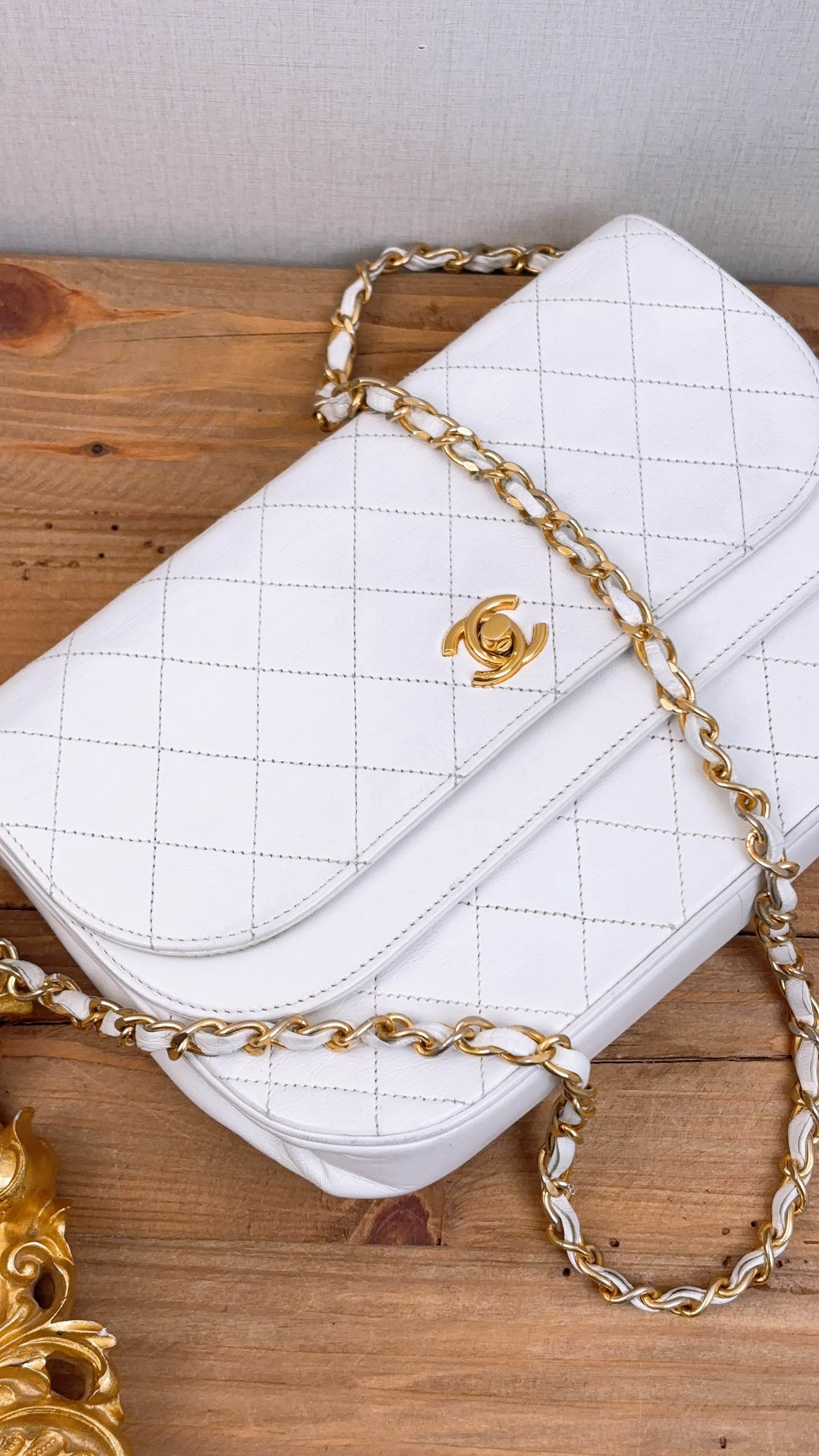Chanel White Lambskin Vintage Half Moon Double Flap (GHW)