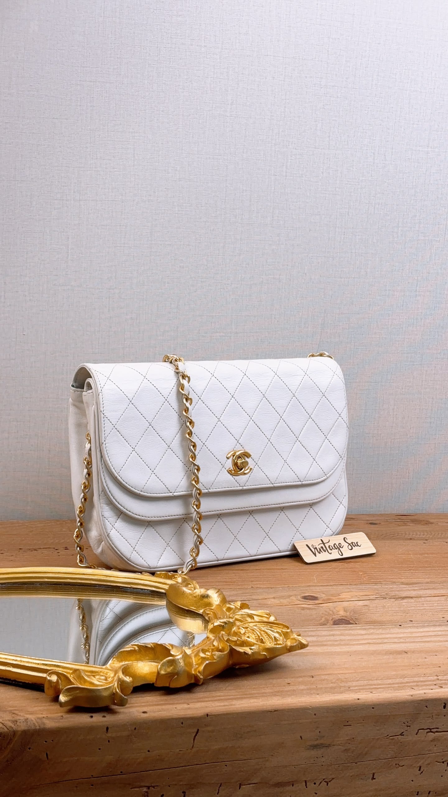Chanel White Lambskin Vintage Half Moon Double Flap (GHW)