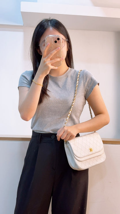 Chanel White Lambskin Vintage Half Moon Double Flap (GHW)