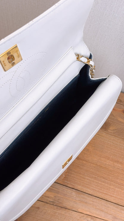 Chanel White Lambskin Vintage Half Moon Double Flap (GHW)