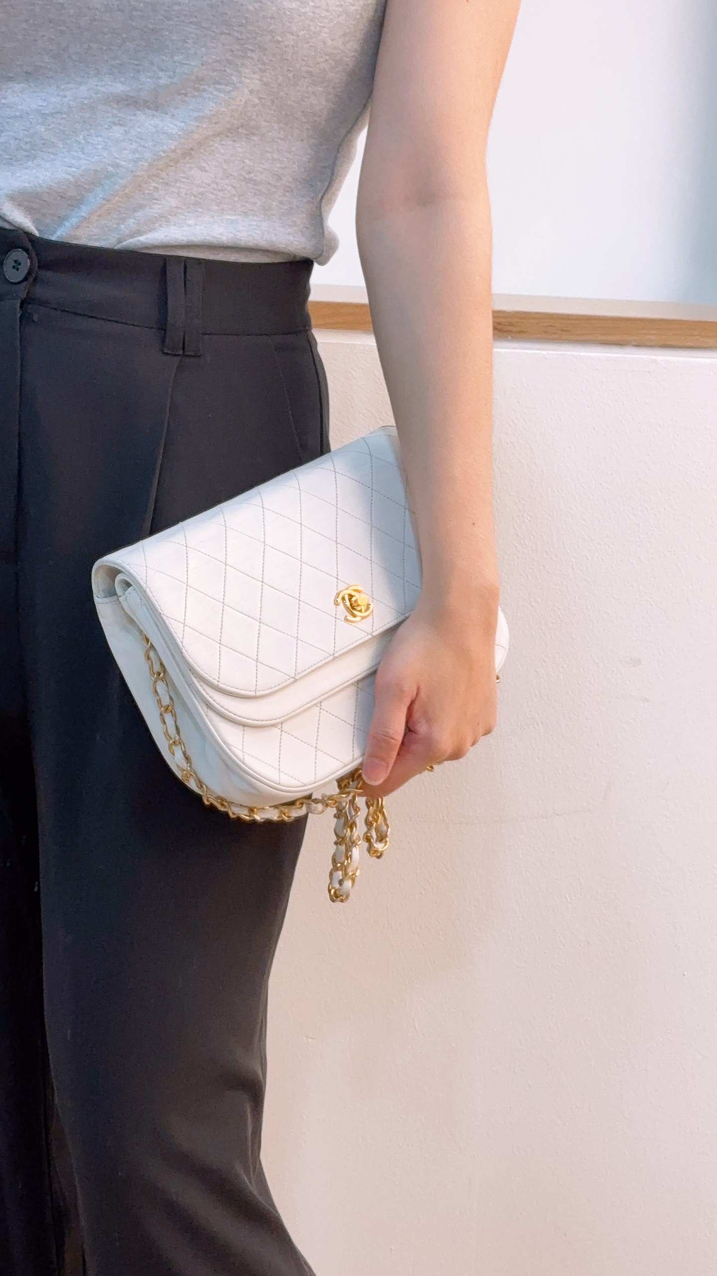 Chanel White Lambskin Vintage Half Moon Double Flap (GHW)