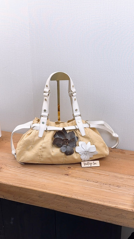 Celine Beige Floral Vintage Shoulder Bag