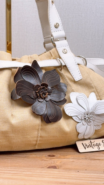 Celine Beige Floral Vintage Shoulder Bag