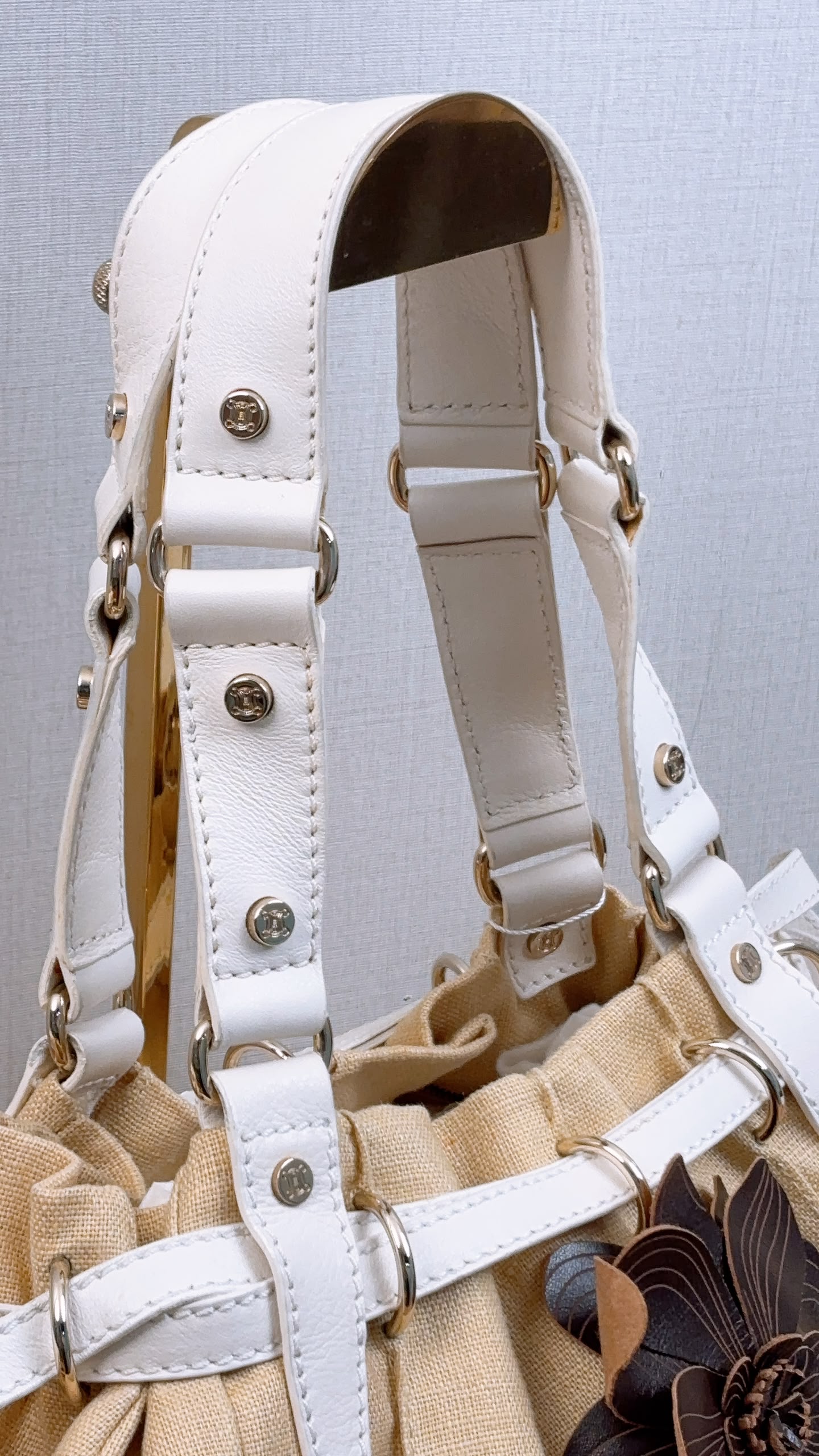 Celine Beige Floral Vintage Shoulder Bag