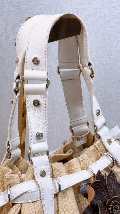Celine Beige Floral Vintage Shoulder Bag