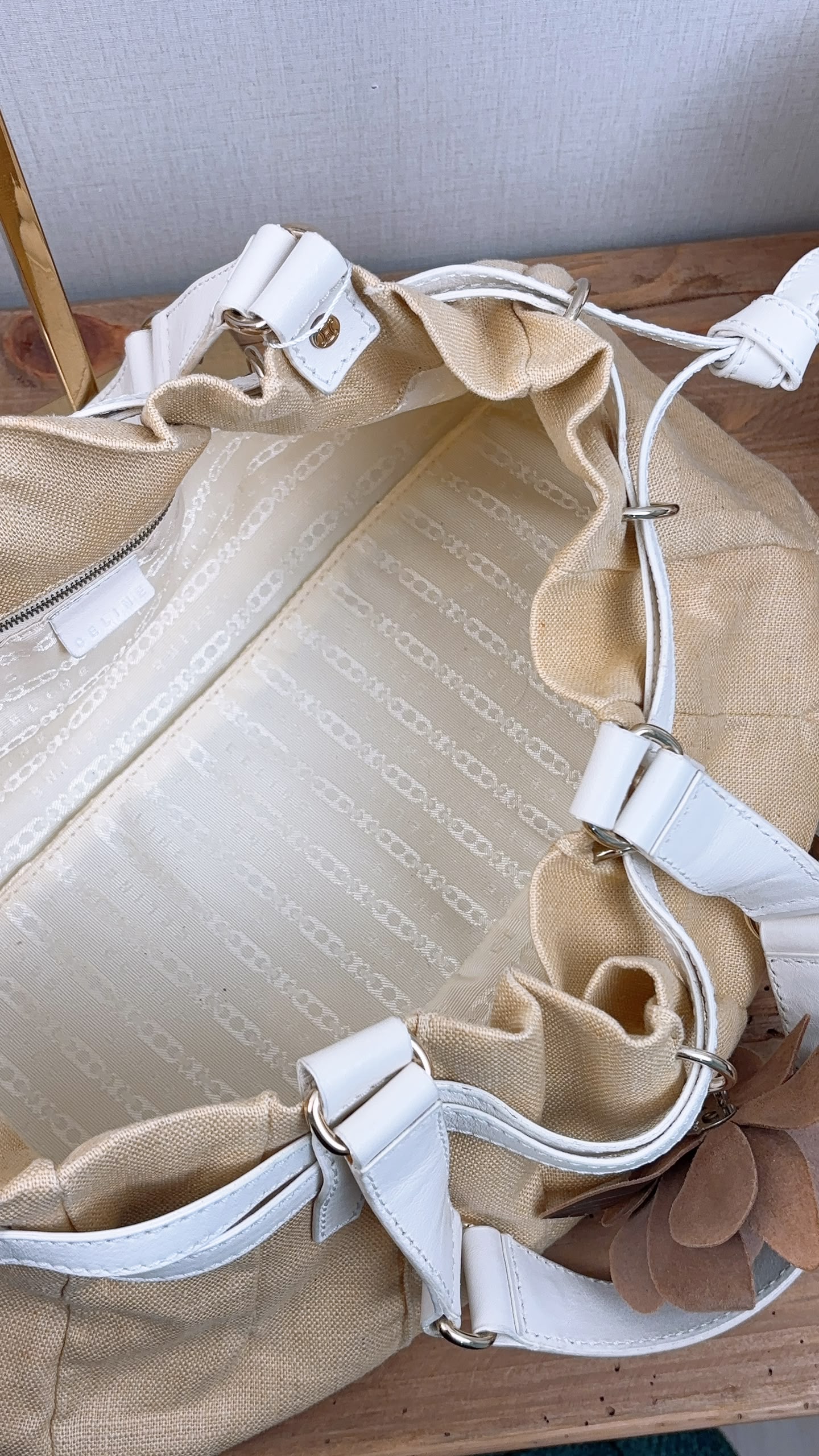 Celine Beige Floral Vintage Shoulder Bag