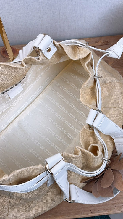 Celine Beige Floral Vintage Shoulder Bag