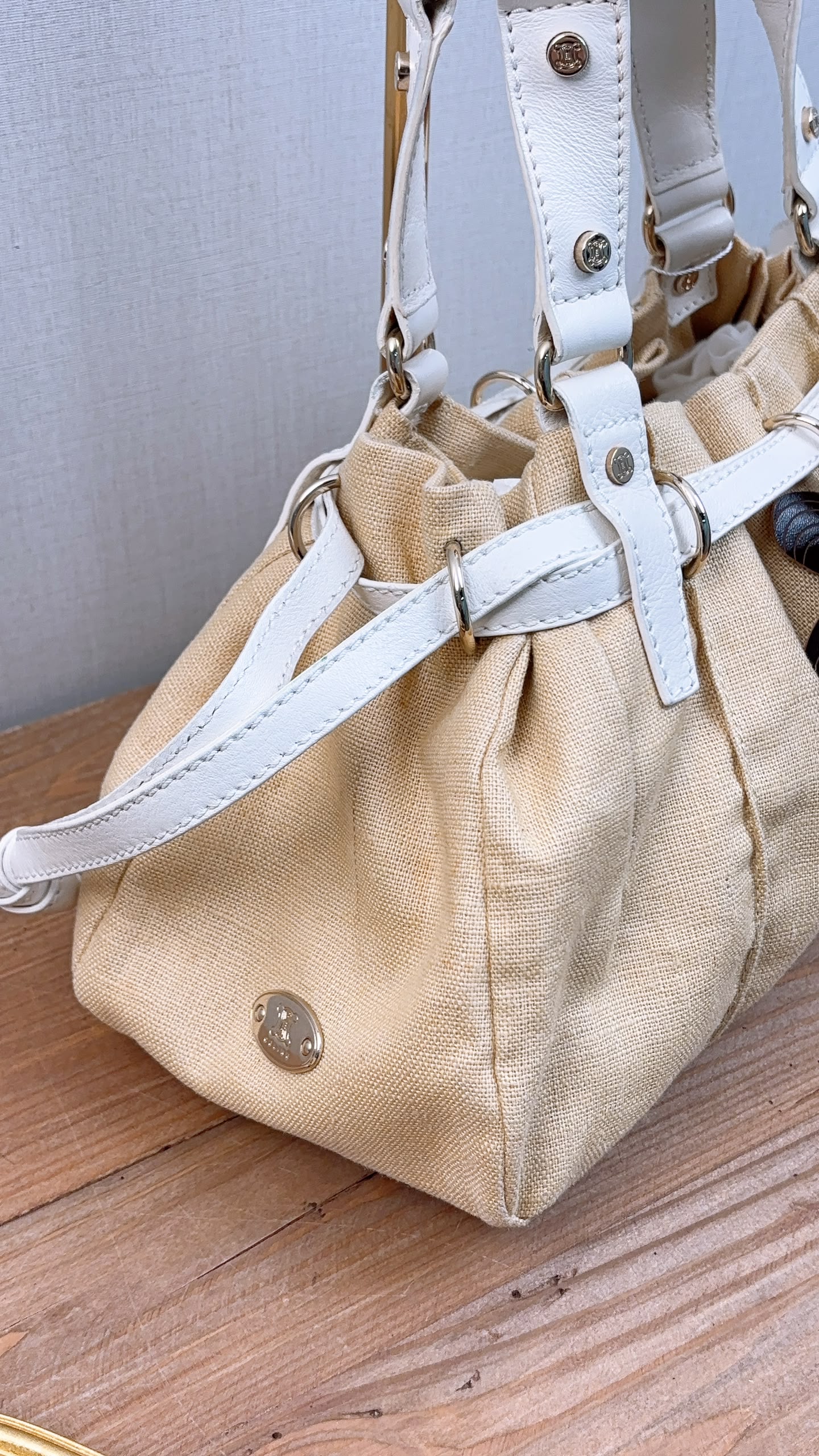 Celine Beige Floral Vintage Shoulder Bag
