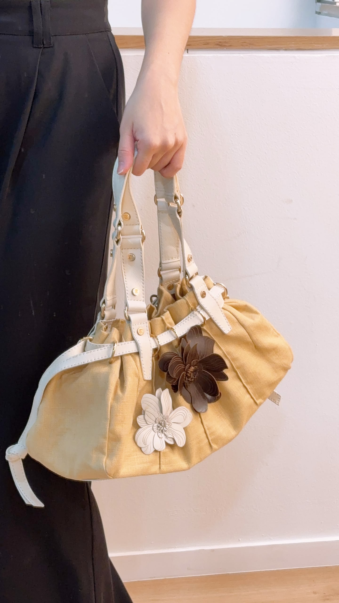 Celine Beige Floral Vintage Shoulder Bag