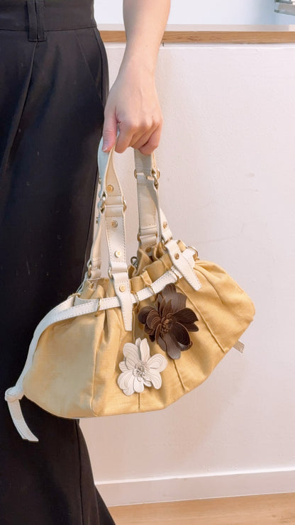 Celine Beige Floral Vintage Shoulder Bag