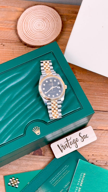 Rolex Black 18K Gold x Steel Datejust 41mm Auto Watch 126333-0006