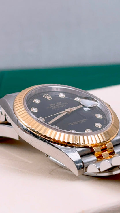 Rolex Black 18K Gold x Steel Datejust 41mm Auto Watch 126333-0006