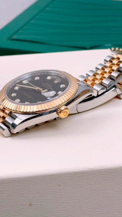 Rolex Black 18K Gold x Steel Datejust 41mm Auto Watch 126333-0006