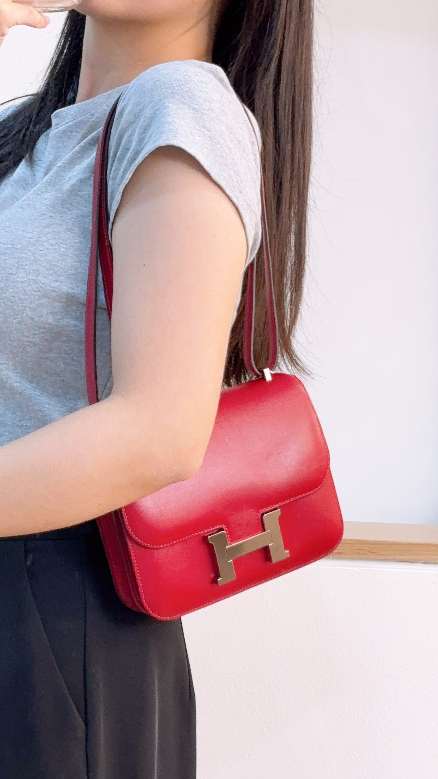 Hermes Rouge Vif Mini Constance (PHW)