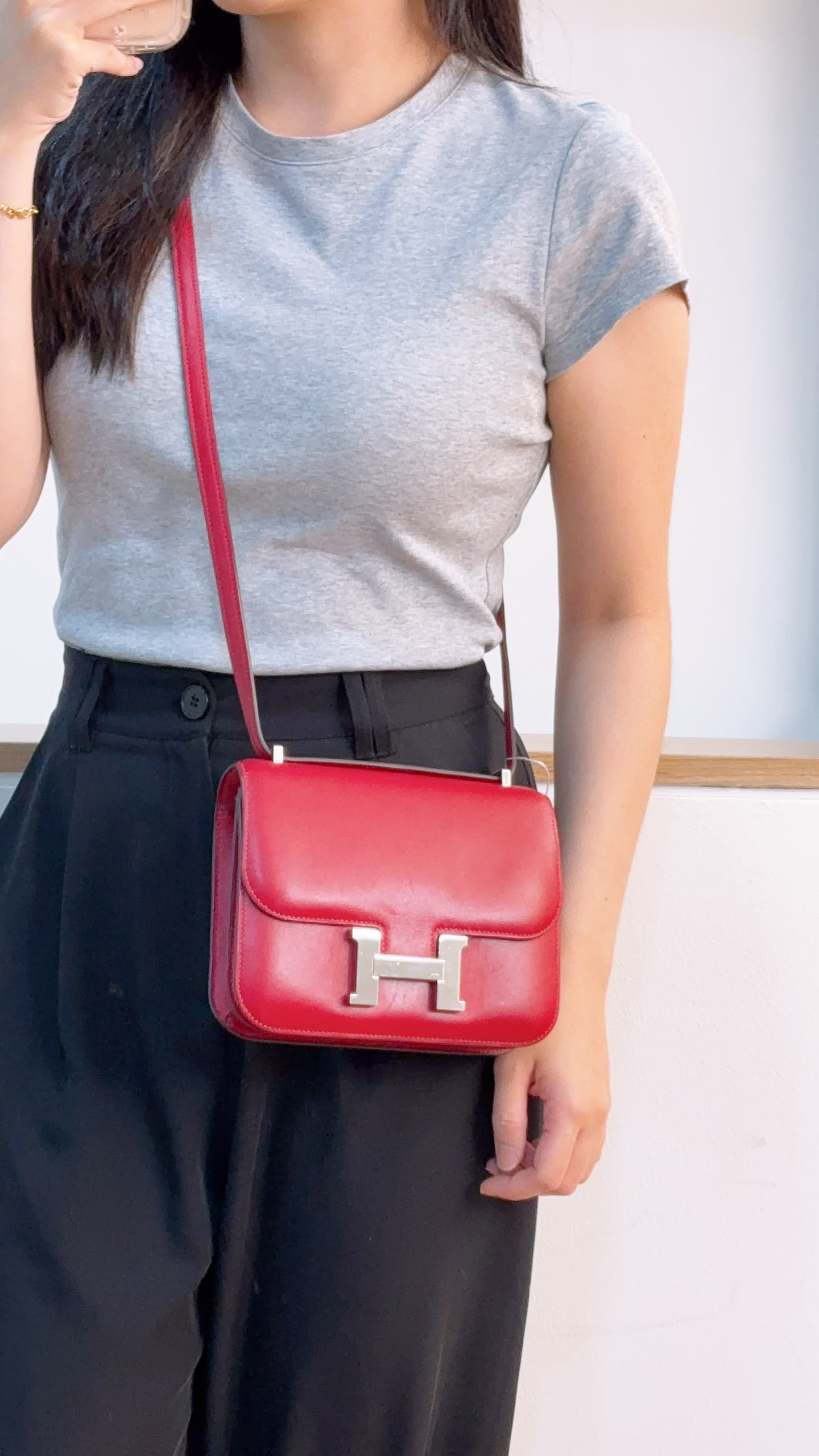 Hermes Rouge Vif Mini Constance (PHW)