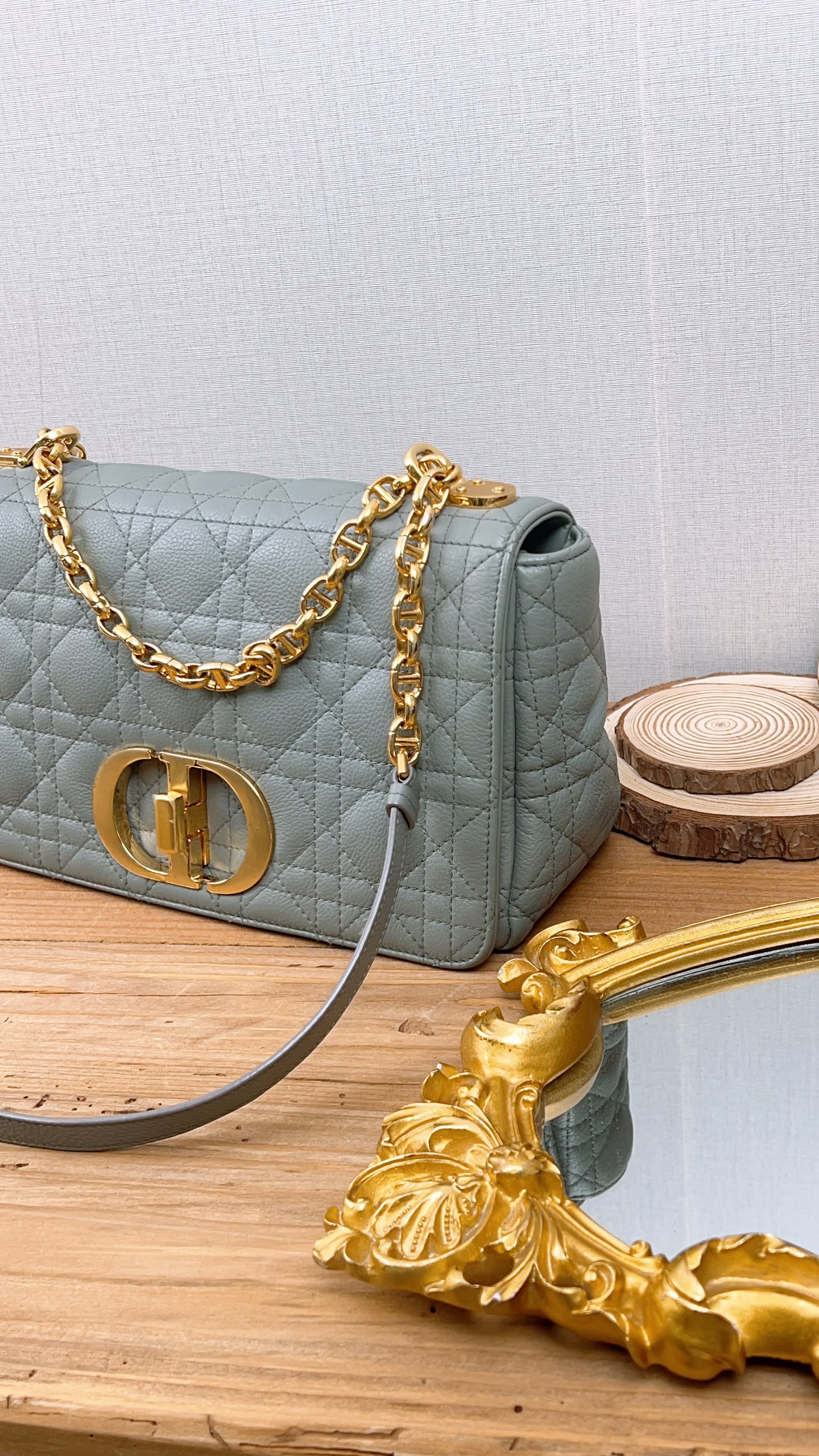Dior Grey Calfskin Medium Caro (GHW)
