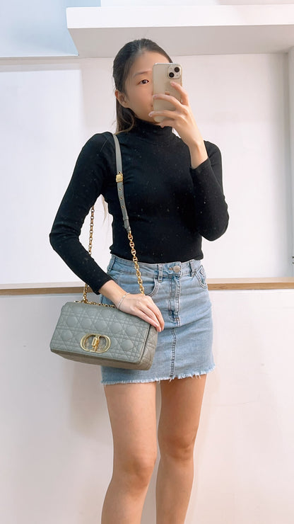 Dior Grey Calfskin Medium Caro (GHW)
